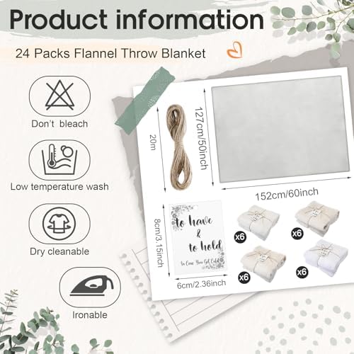 24 Pack Flannel Throw Blankets Bulk 50 x 60 Inch Wedding Fleece Blankets with Thank You Card Soft Blanket for Winter Valentines Guests Sleepover Spa Gifts, 4 Colors (Shades of White) - Image 2