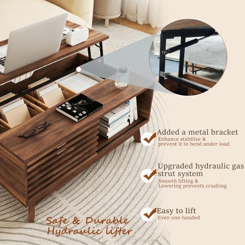 HAIOOU Lift Top Coffee Table with Storage for Living Room 35.4" Walnut - Image 4