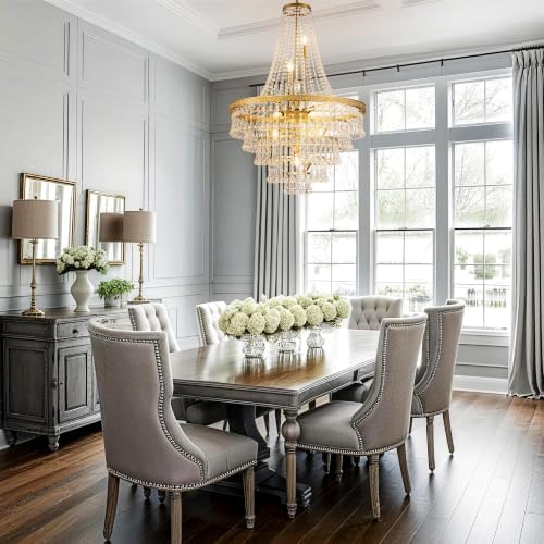 Wellmet French Empire Crystal Chandeliers, Antique Bronze Chandeliers 10 Lights, Rustic Farmhouse Chandelier High Ceiling Light Fixture for Entryway, Foyer, Dining Room, Staircase (Gold, 28 Inches) - Image 4