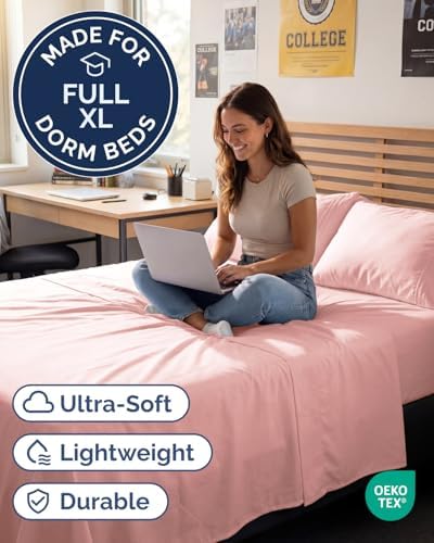 Full XL Sheets - 4 Piece Full XL Sheet Set - Cool & Breathable - Baby Pink - Image 2