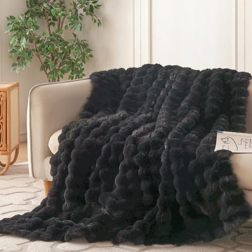 COOVA Soft Bubble Faux Fur Throw Blanket, 60"x80", Black by COOVA