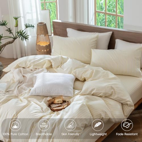 MooMee Striped Duvet Cover Set 100% Washed Cotton Linen Like King - Image 3