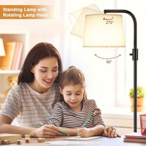Ambimall Fully Dimmable Floor Lamp with 9W LED Bulb, Standing Lamp for Living Room with Adjustable Head, Modern Tall Light with Rotary Switch for Office, Black and White - Image 4