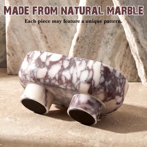 Junkin 10 Inch Natural Calacatta Viola Marble Fruit Bowl for Kitchen Counter, Two Legged Oval Decorative Marble Serving Tray for Dining Table Home Decoration, Luxury Entryway Catchall Stone Organizer - Image 6