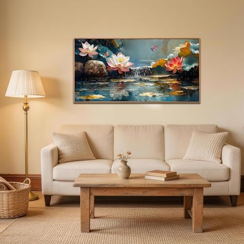 Anolyfi Lotus Canvas Large Framed Wall Art for Living Room, Lotus Wall Decor Zen Yoga Painting Artwork for Spa Bedroom Hallway Dining Room Office Home Decor, 40"x20" - Image 2