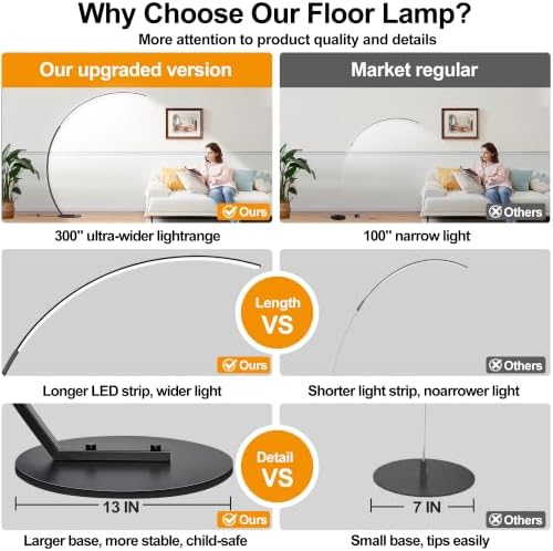 Dimmable LED Lamps for Living Room with 3 Color Temperatures, Ultra Bright 2000LM Arc Floor Lamps, Modern Standing Tall Lamp with Remote Control Reading Floor Lamp for Bedroom Office Classroom - Image 3