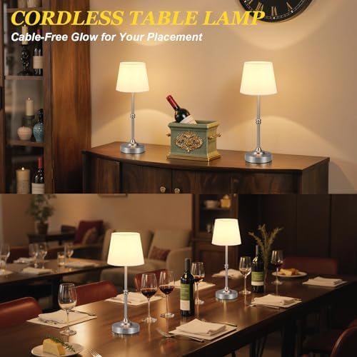 Kakanuo Rechargeable Cordless Table Lamp Silver - 1 Pack 4000mAh Battery Operated Lamp, 3000K Warm Light, Touch Control Stepless Dimming, for Bedside, Dining Table, Home Decor - Image 6