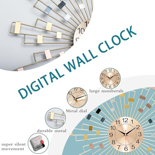 Gold Wall Clock, Silent Movement Wall Clocks Battery Operated, Mid-Century Modern Farmhouse Boho Nordic Art Retro Metal Home Decoration for Bedroom Living Room Office,23.4"X23.4" - Image 4