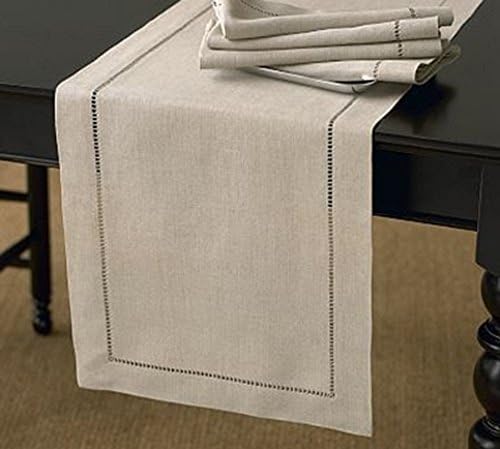Fennco Styles Toscana Contemporary Hemstitched Linen Blend 16 x 72 Inch Table Runner for Dinner Table, Picnic Table, Parties, Wedding Decorations, Natural - Image 4
