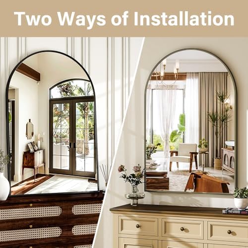 HARRITPURE 16"x24" Arched Bathroom Mirror - Black Wall Mounted Mirror - Black Arch Mirror - Aluminum Alloy Frame Bathroom Mirror Living Room, Bedroom, Bathroom and Entryway - Image 5