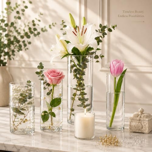 48pcs Glass Vase Cylinder for Centerpieces 4,6,7.5,8,8,10Inch Tall Small Flower Glass Clear Home Decor Centerpiece Table Flower Vase Decorations for Wedding＆Holiday - Image 4