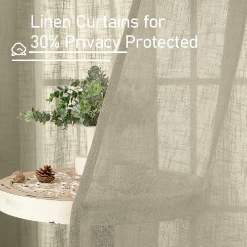 LAMIT 40 Inch Length Linen Curtains for Small Windows Over Silk 2 Panels - Image 5