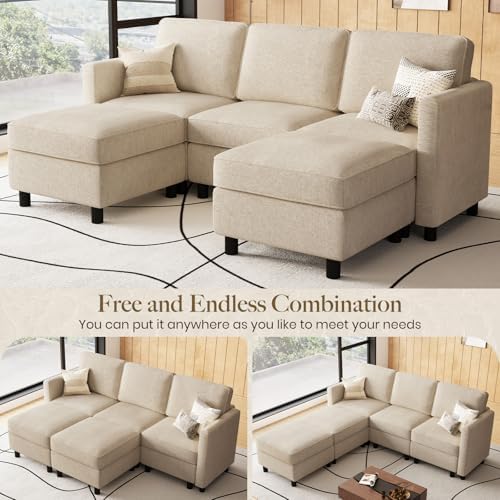 Belffin 84.3" 5 Seats U Shaped Couch Modular Sectional Sofa Washable Sectional Couches for Living Room Comfy Couches with Storage Seat Couch Sofas with Chaise,Beige - Image 4