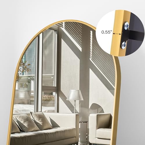 Full Length Mirror, 78"x38" Arched Floor Length Mirror with Stand, Gold Body Mirrors Hanging or Leaning, Wall Mirrors Freestanding with Aluminum Frame for Living Room, Bedroom - Image 5