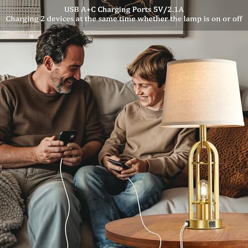 SRJJA 24" Modern Table Lamps for Living Room Bedroom Set of 2, USB A+C - Image 3