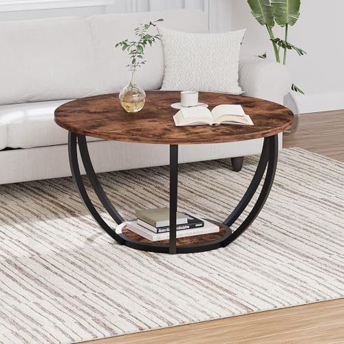 HOMERECOMMEND 28" Round Coffee Table with Storage for Living Room,Brown - Image 4
