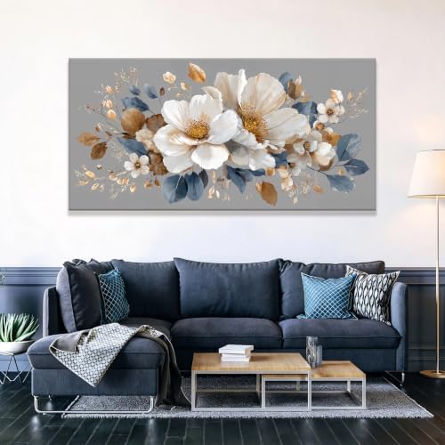 White Floral large Canvas Wall Art for Living Room Artwork for Walls 29×58 - Image 4