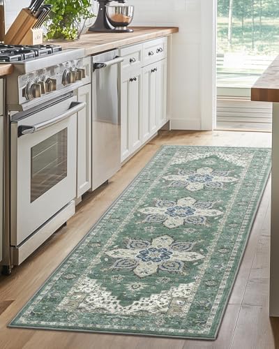 Amada 2x6 Washable Runner Rug for Kitchen and Entryway, Dark/Green, Vintage - Image 3