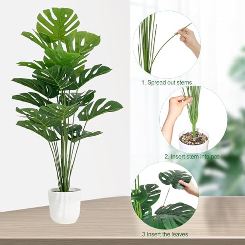 SAJANDAS Set of 2 Artificial Monstera Deliciosa Plants in Pots, Fake Tropical Trees with Greenery Leaves Stems, 32 Inch Faux Swiss Cheese Floor Plants for Home Porch, Garden, Office, Store Decor - Image 5