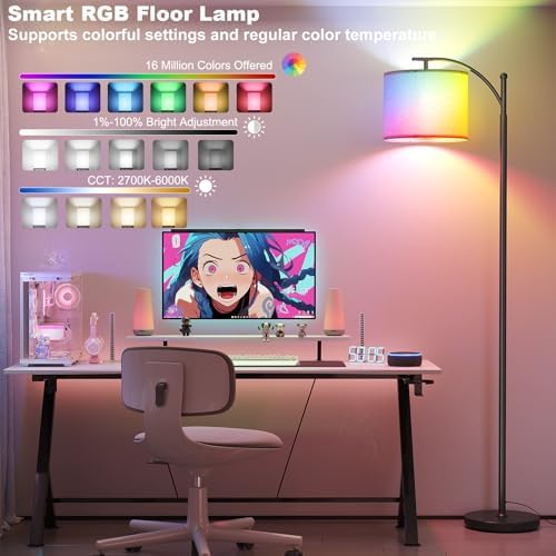 SUNMORY Arc Floor Lamp, Smart APP Remote Control Standing RGB Lamp - Image 2
