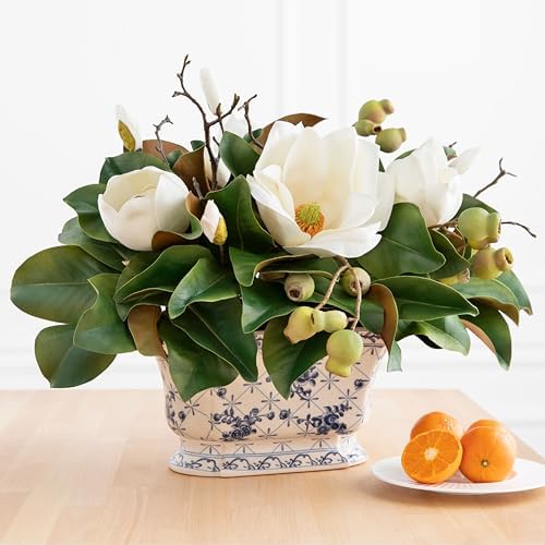 Balsam Hill Spring & Summer Magnolia Artificial Floral Arrangement - Premium White Magnolia Flowers in Ceramic Pot for Indoor or Covered Outdoor Display - Image 2