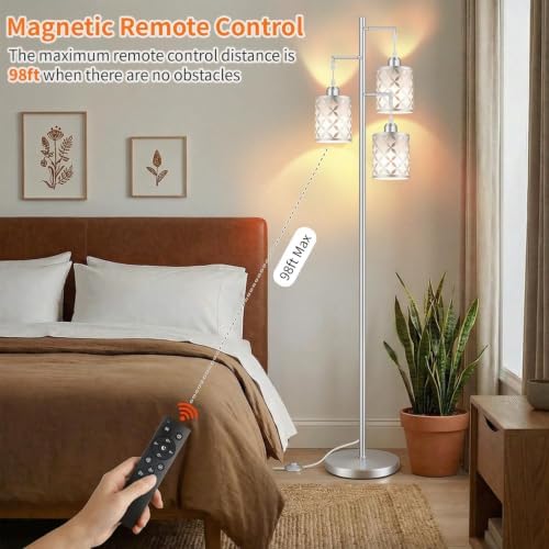 72" Dimmable Floor Lamp with Remote & Timer, Modern Minimalist Standing Lamp for Living Room Bedroom, 3 Individually Controlled Heads, 2 Height Options, 3x 800LM LED Bulbs Included - Silver - Image 3