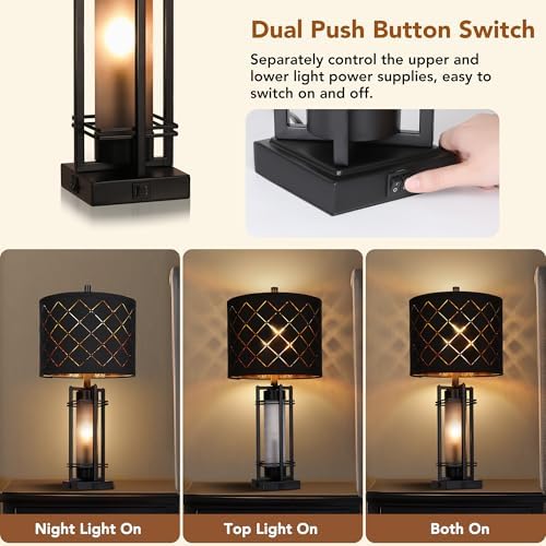 WIHTU 27'' Modern Table Lamp Set of 2 with Nightlight, Metal Bedside Lamps - Image 2