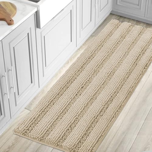 H.VERSAILTEX Bath Rugs for Bathroom Non Slip Bath Mats Thick Chenille Striped Bath Rug Runners 59" x 20" Absorbent Fluffy Soft Shaggy Mats Dry Fast Plush Area Carpet for Bath Room - Fog by HVERSAILTEX