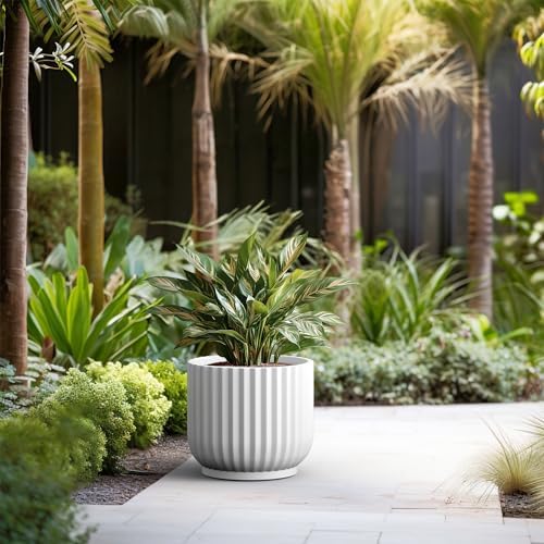 Kante Large Round Pedestal White Concrete Planter 16.7" Dia, Outdoor - Image 4