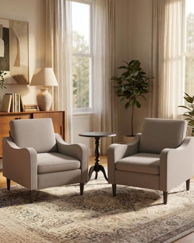 LEVELEVE Accent Arm Chair – Light Brown, Upholstered Scooped Comfy Reading Chair for Living Room, Bedroom, Apartment, Waiting Room - Image 3