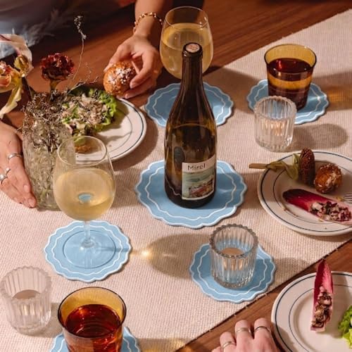 Linen Coasters for Drinks, Set of 6, 6 inch, Sky Blue - Image 6