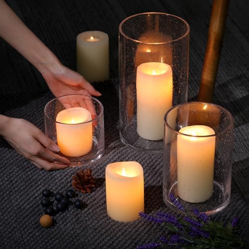 Large Hurricane Candle Holder Set of 3 Clear Candle Holders for Pillar Candles, Seeded Bubbles Glass Candle Holder for Table Centerpiece, Glass Cylinder Vases for Home, Patio and Wedding 10" 7" 4" H - Image 6