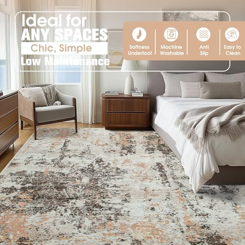 9x12 Area Rugs for Living Room Washable Bedroom Dining Room Brown Beige - Image 7