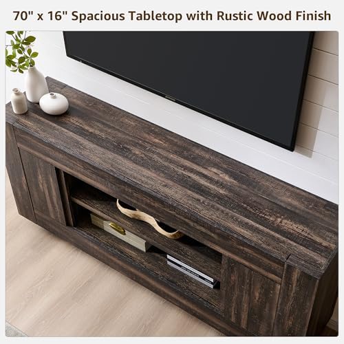 OKD 70" TV Stand for 80" TV, Thick Block Media Console, Dark Rustic Oak - Image 4