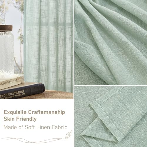 LAMIT Living Room Linen Curtains 95 Inch for Bedroom, Semi Sheer Panels - Image 6