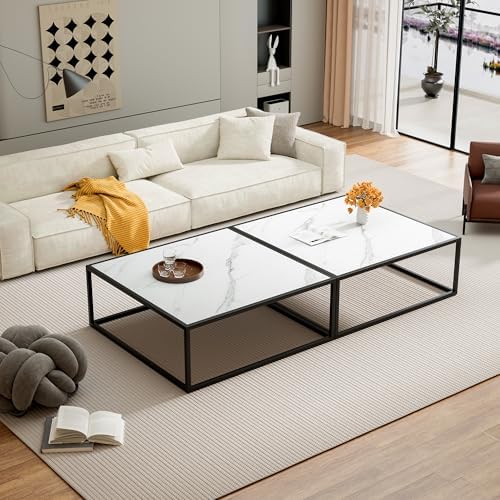 31.5" Square Coffee Table, Mid-Century Modern White Center Table for Living Room, Floor Table for Sitting on The Floor, Wood Cocktail Tea Contemporary Tables with Metal Frame for Office Apartment Home - Image 4