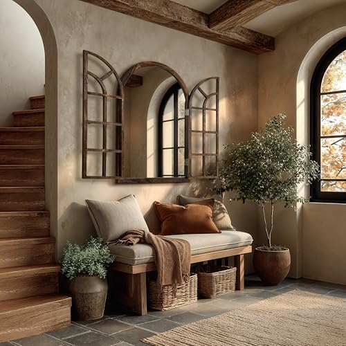 Farmhouse Window Mirror for Wall, 36”x24” Rustic Vintage Arch Mirror - Image 2