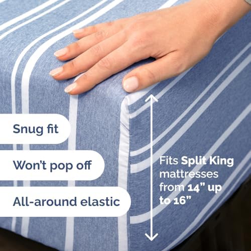 Flex Top Split Head King 4 Piece Sheet Set - Soft & Cooling - Blue Stripes - Image 4