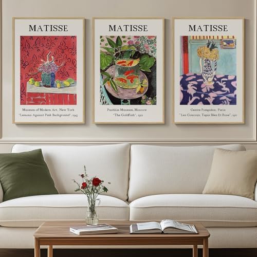 Framed Matisse Wall Art for Living Room, Large 3 Pieces Famous Paintings Colorful Canvas Artwork for Walls, Vintage Botanical Floral Pictures Prints for Bedroom Hallway Home Office Wall Decor 16x24 by Cuspin
