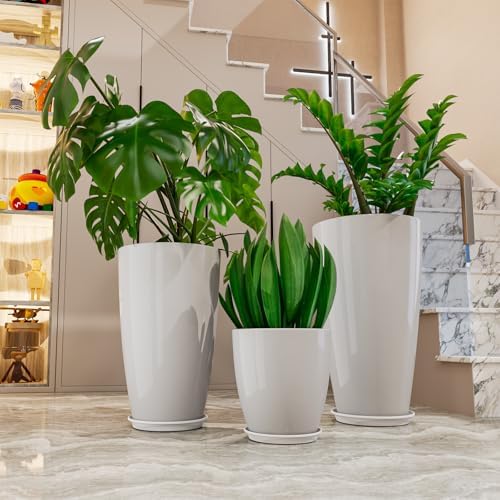 QCQHDU 24,21,11 inch Large Planters with Drainage Hole & Saucer, Set of 3 Plant Pots Tall Planter for Indoor & Outdoor Plants Home Modern Decor - Image 5
