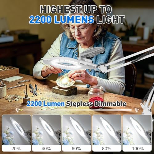 KIRKAS LED Magnifying Lamp with Clamp, 2,200 Lumens Dimmable 28in 12X 30X - Image 4