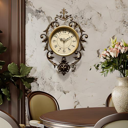 Vintage Wall Clock, Antique Decor,Decorative Wall Clocks Battery Operated,Non Ticking European Style Metal Wall Clock, Retro,Bedroom/Living Room/Kitchen 26"x19" - Image 2