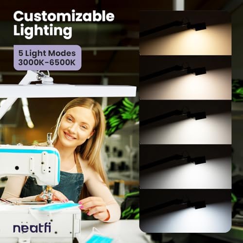 Neatfi 3,000 Lumens Ultra LED Desk Lamp with Clamp, 30W Dimmable Monitor Light, 5 Brightness Levels & 5 Light Modes (White, 28 Inches with Metal Arm) - Image 4