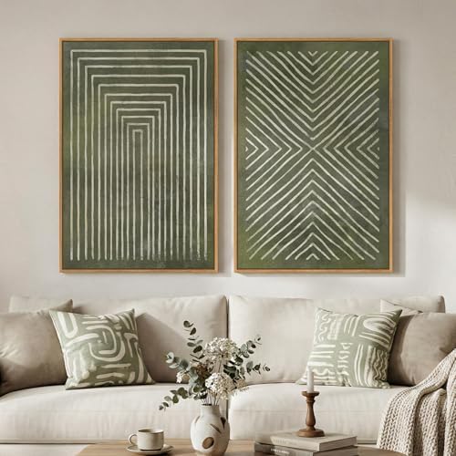 Large Framed Green Abstract Wall Art for Living Room Set of 2, 24x36 In - Image 3