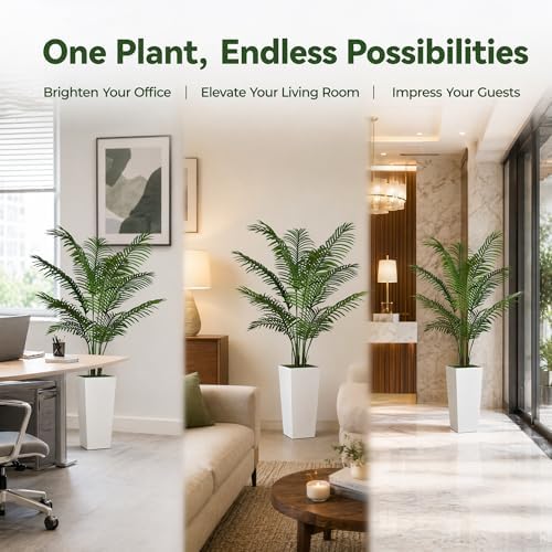 5FT Fake Palm Tree with Tall White Planter, Realistic Artificial Plants Indoor for Home Decor, Office and Living Room - Image 6