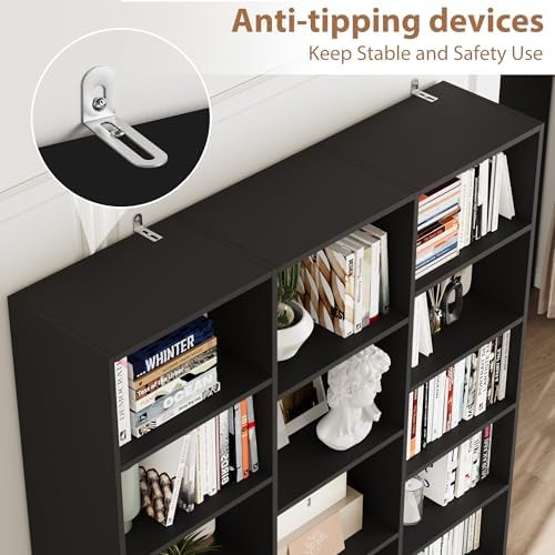 FACBOTALL Triple Wide Bookshelf, Large Bookshelf with 17 Display Shelves - Image 6