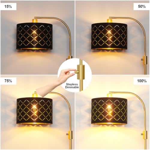 Nintiue Dimmable Floor Lamp, 1200 Lumens LED Edison Bulb Included, Arc Gold Floor Lamps for Living Room Modern Standing Lamp with Black Grid Shade - Image 3