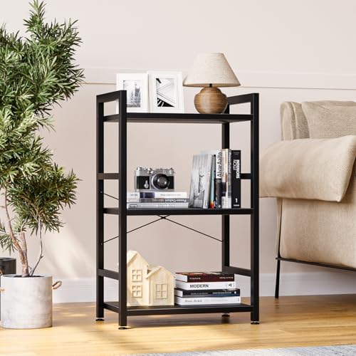 NUMENN 3 Tier Slim Bookshelf, Tall Freestanding Open Storage Bookcase, Black - Image 2