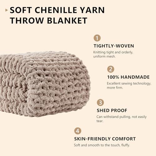 L'AGRATY Chunky Knit Throw Blanket for Couch, 60 x 80 Inches, Light Taupe - Image 2