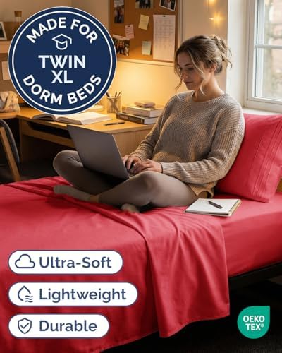 Twin XL 3 Piece Sheet Set - College Dorm Room Essentials - Red - Image 2